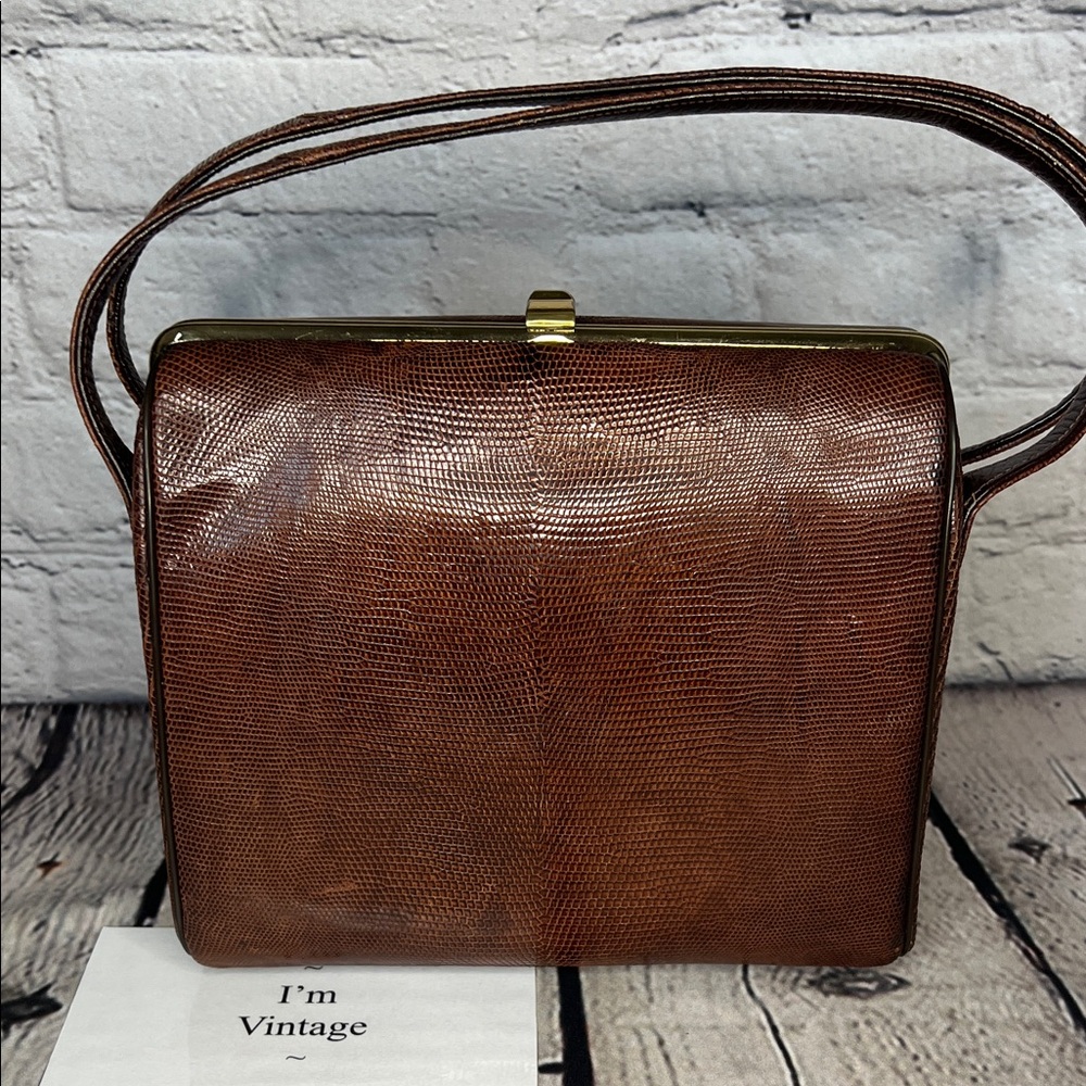 *VINTAGE 1950s STERLING USA GENUINE LIZARD
SKIN HANDBAG TOP HANDLE PURSE
CLASSIC